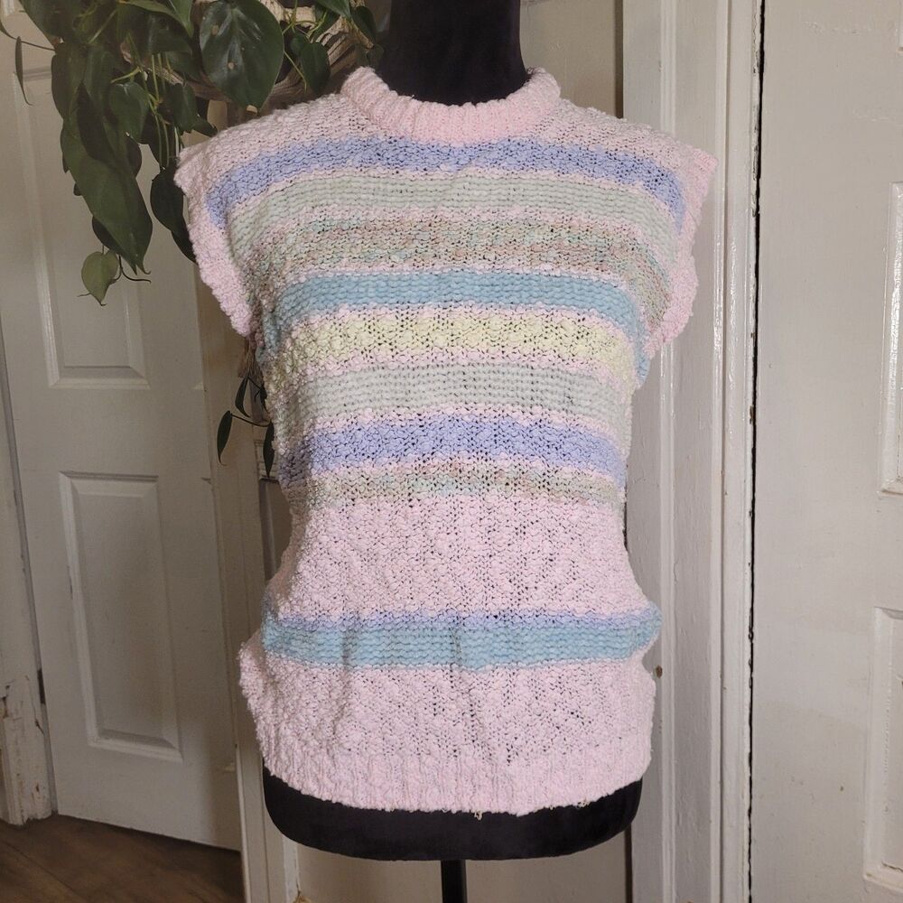 Vtg Color Block Pastel Colored Wmns Medium Striped Top/T173